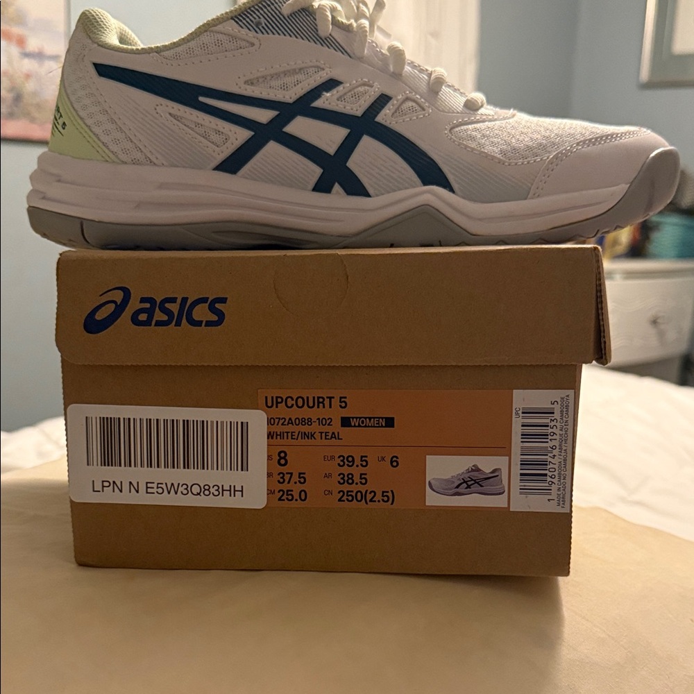 ASICS Upcourt 5 White and Teal Athletic Shoes
